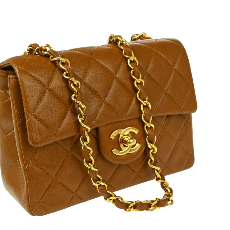 Chanel * 1989-1991 Brown Lambskin Mini Classic Square Flap Shoulder Bag 17