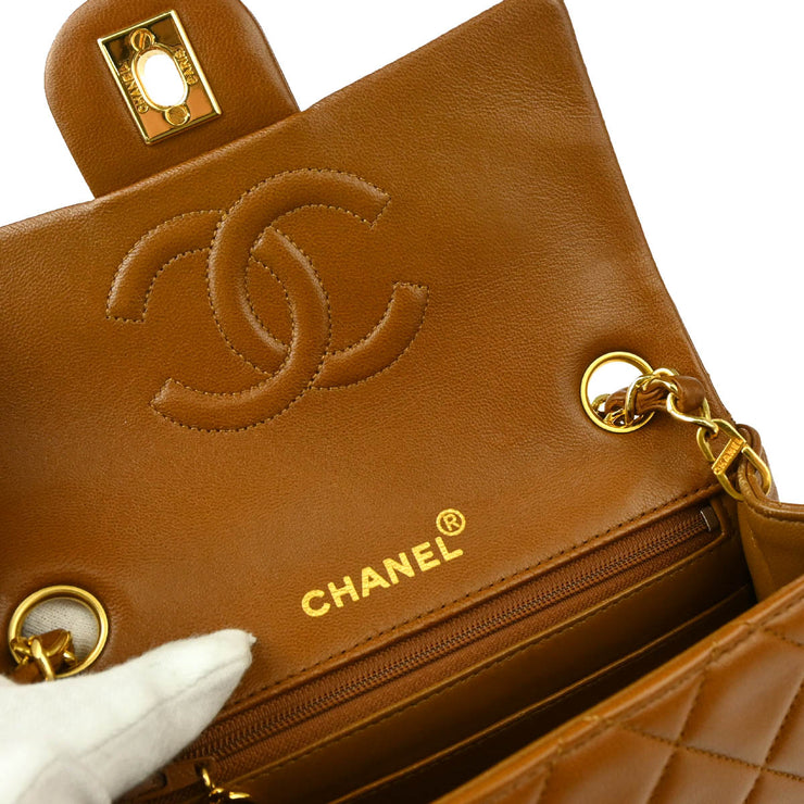 Chanel * 1989-1991 Brown Lambskin Mini Classic Square Flap Shoulder Bag 17