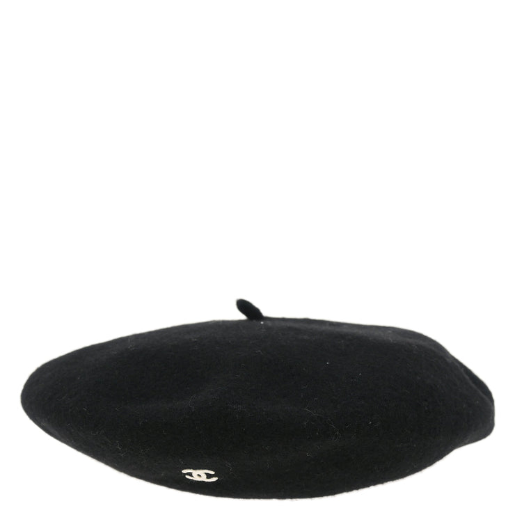 Chanel Black Hat Beret 98P #57 Small Good