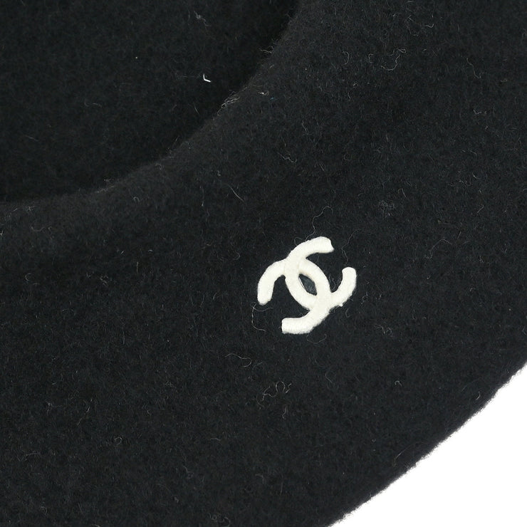 Chanel Black Hat Beret 98P #57 Small Good