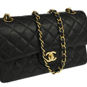 Chanel * 2001-2003 Black Caviar Small Classic Double Flap Shoulder Bag