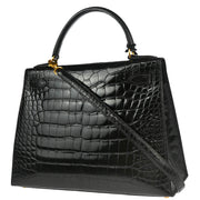 Hermes * 1993 Black Alligator Crocodile Kelly 28 Sellier 2way Shoulder Handbag