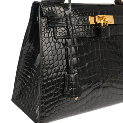 Hermes * 1993 Black Alligator Kelly 28 Sellier 2way Shoulder Handbag