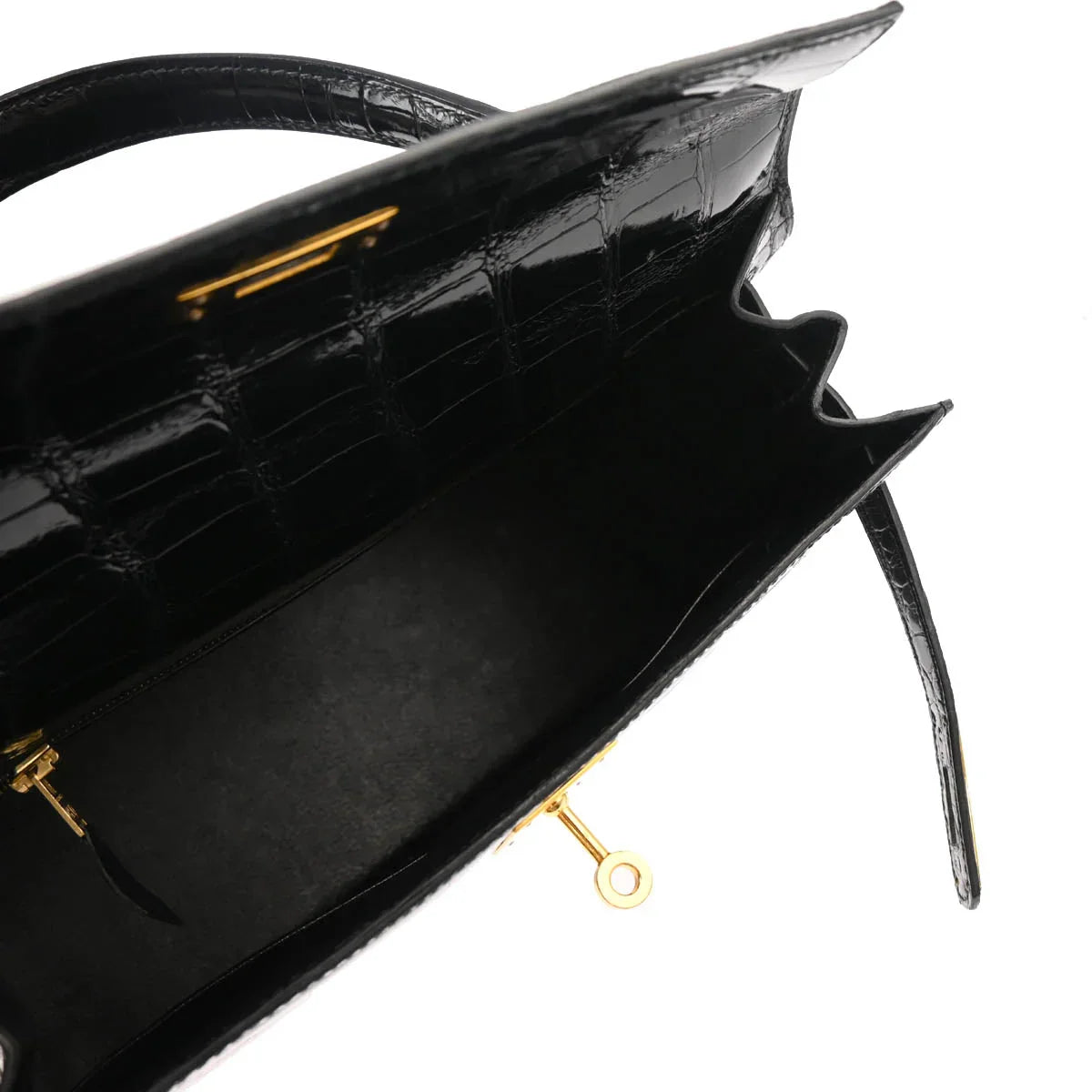 Hermes * 1993 Black Alligator Kelly 28 Sellier 2way Shoulder Handbag