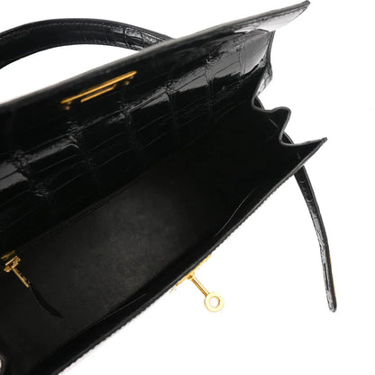 Hermes * 1993 Black Alligator Kelly 28 Sellier 2way Shoulder Handbag