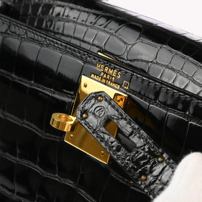 Hermes * 1993 Black Alligator Kelly 28 Sellier 2way Shoulder Handbag