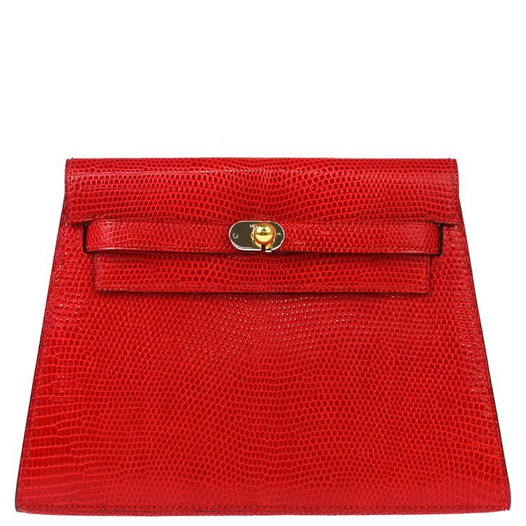 Hermes * 1989 Rouge Moyen Lizard Kelly Clutch Bag