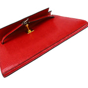 Hermes * 1989 Rouge Moyen Lizard Kelly Clutch Bag