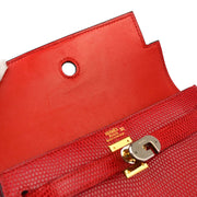 Hermes * 1989 Rouge Moyen Lizard Kelly Clutch Bag