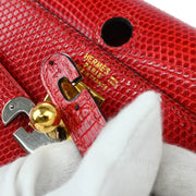 Hermes * 1989 Rouge Moyen Lizard Kelly Clutch Bag