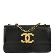 Chanel * 1986-1988 Black Lizard Chain Shoulder Bag