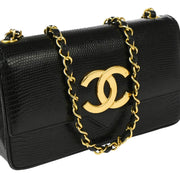 Chanel * 1986-1988 Black Lizard Chain Shoulder Bag