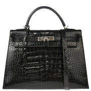 Hermes * 2000 Black Alligator Crocodile Kelly 32 Sellier 2way Shoulder Handbag