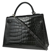 Hermes * 2000 Black Alligator Crocodile Kelly 32 Sellier 2way Shoulder Handbag