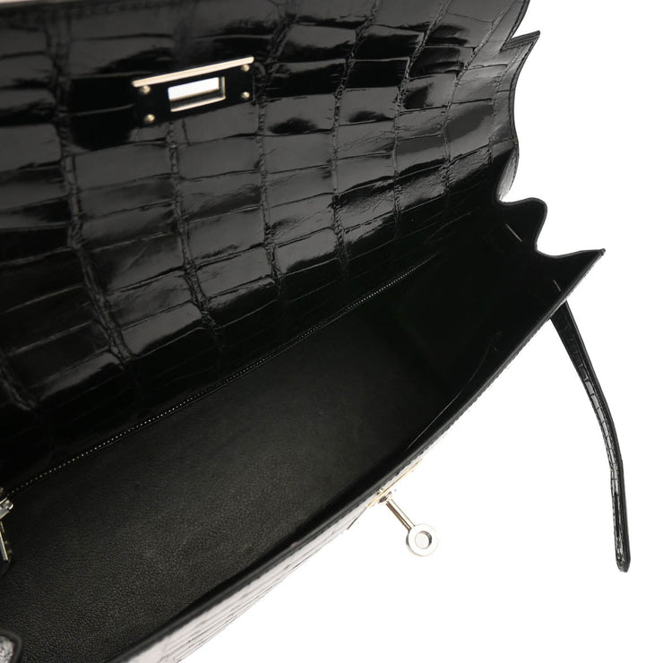 Hermes * 2000 Black Alligator Crocodile Kelly 32 Sellier 2way Shoulder Handbag