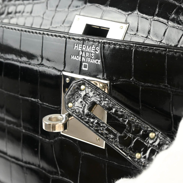 Hermes * 2000 Black Alligator Crocodile Kelly 32 Sellier 2way Shoulder Handbag