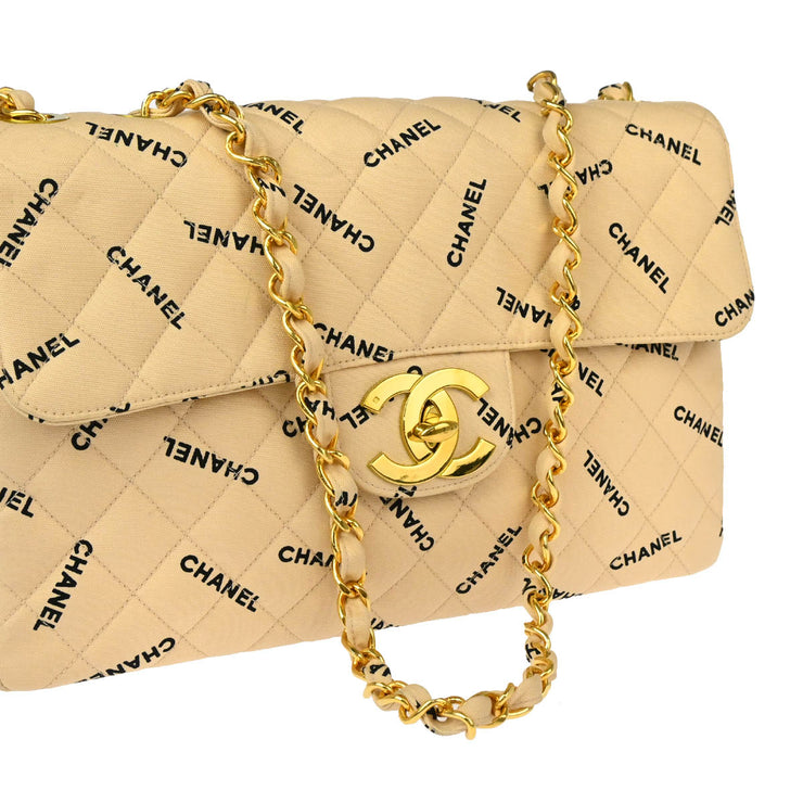 Chanel * 1994-1996 Beige Canvas Maxi Classic Flap Shoulder Bag