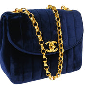 Chanel * 1991-1994 Blue Velvet Mademoiselle Chain Shoulder Bag