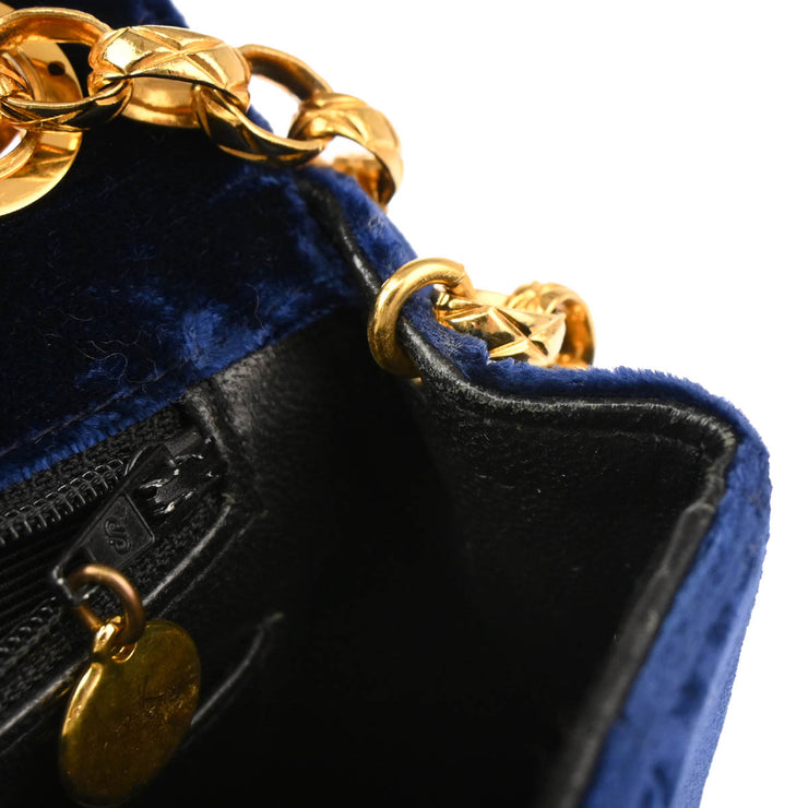 Chanel * 1991-1994 Blue Velvet Mademoiselle Chain Shoulder Bag