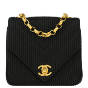 Chanel * 1991-1994 Black Satin Chevron Shoulder Bag