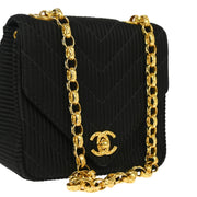 Chanel * 1991-1994 Black Satin Chevron Shoulder Bag