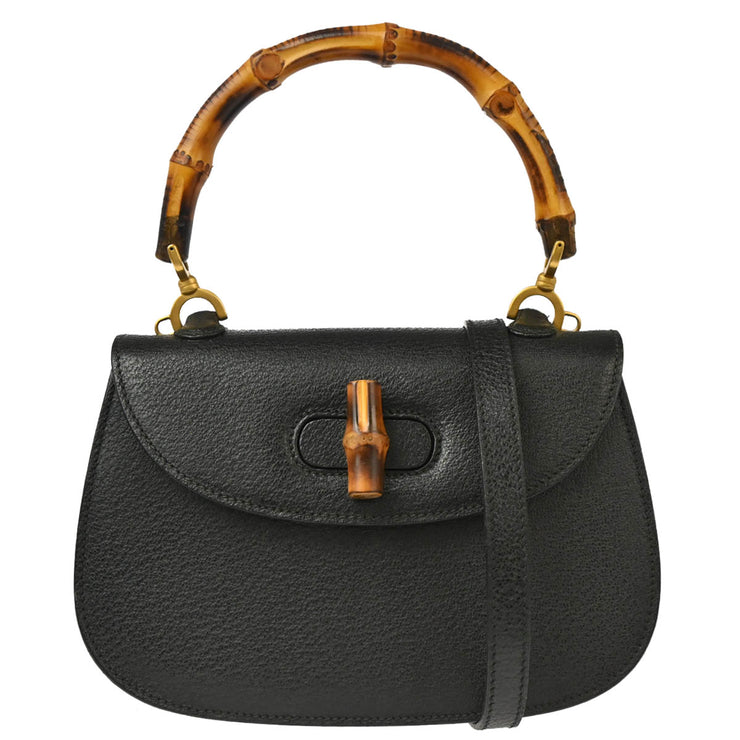 Gucci Black Bamboo 2way Shoulder Handbag