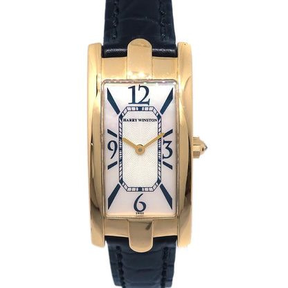 Harry Winston * Ref.330LQG Avenue C Quartz Watch 18KYG Black Crocodile
