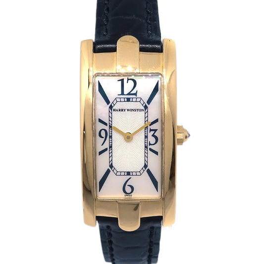 Harry Winston * Ref.330LQG Avenue C Quartz Watch 18KYG Black Crocodile