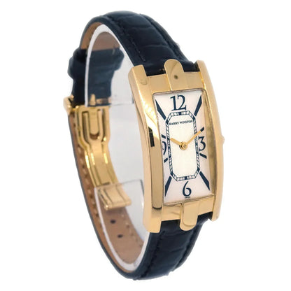 Harry Winston * Ref.330LQG Avenue C Quartz Watch 18KYG Black Crocodile