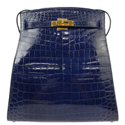 Hermes * 1992 Blue Crocodile Kelly Sport GM Shoulder Bag