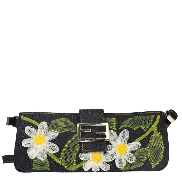 Fendi Indigo Denim Flower Shoulder Bag