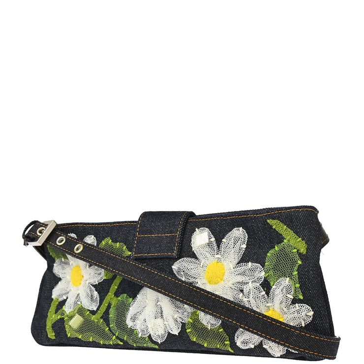 Fendi Indigo Denim Flower Shoulder Bag