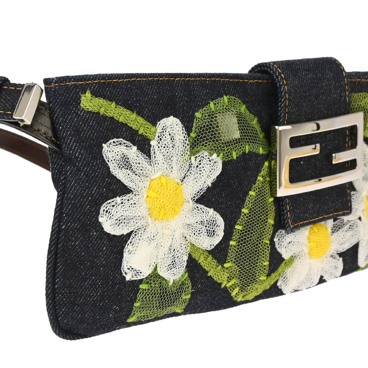 Fendi Indigo Denim Flower Shoulder Bag