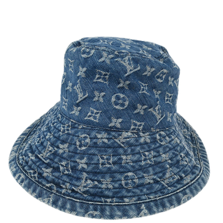 Louis Vuitton Blue Monogram Denim Bucket Hat #S Small Good