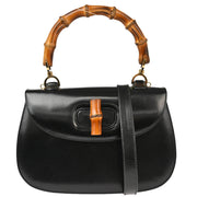 Gucci Black Leather Bamboo 2way Shoulder Handbag