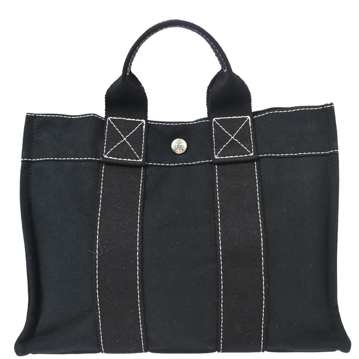 Hermes Black Canvas Deauville PM Tote Handbag