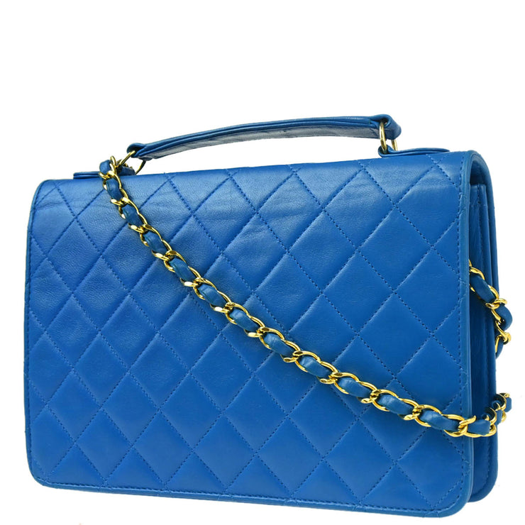 Chanel * 1989-1991 Blue Lambskin 2way Shoulder Handbag