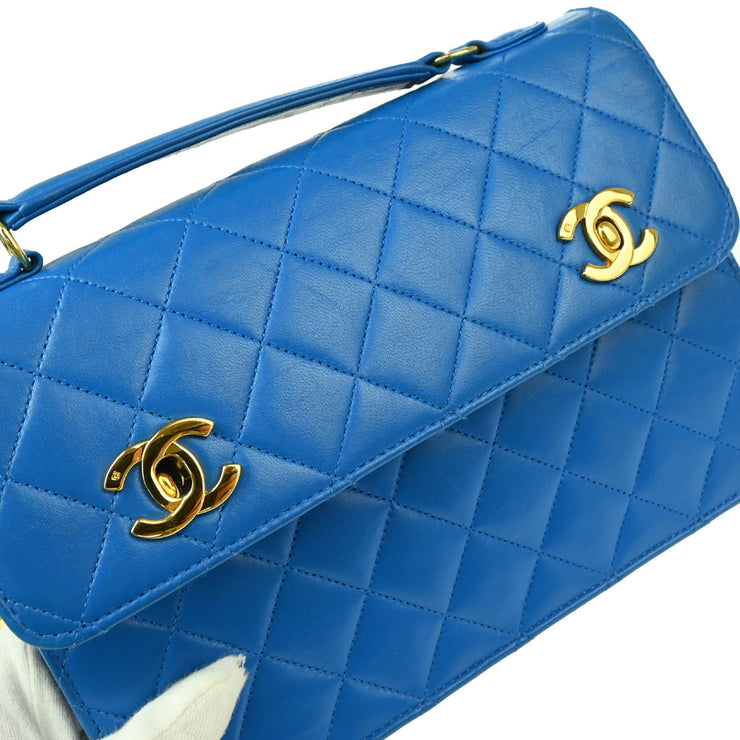 Chanel * 1989-1991 Blue Lambskin 2way Shoulder Handbag