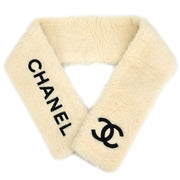 Chanel Fur Scarf Shawl White Small Good