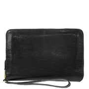 Hermes * 1994 Black Lizard Charlie Travel Case Long Wallet