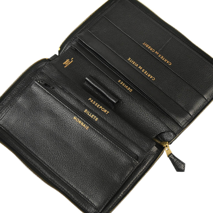 Hermes * 1994 Black Lizard Charlie Travel Case Long Wallet