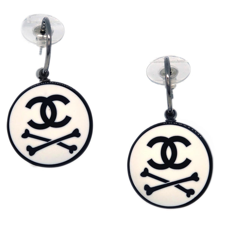 Chanel Dangle Piercing Earrings Button White