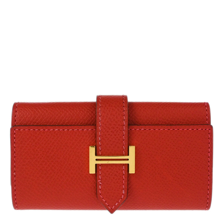 Hermes 2005 Rouge Casaque Epsom Bearn Key Case Small Good