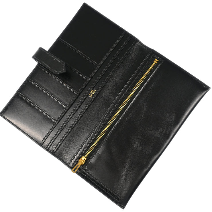 Hermes 2001 Black Box Calf Bearn Bifold Long Wallet