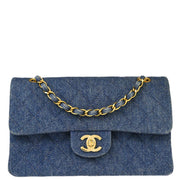 Chanel Blue Denim Small Classic Double Flap Shoulder Bag