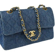 Chanel 1997-1999 Blue Denim Small Classic Double Flap Shoulder Bag