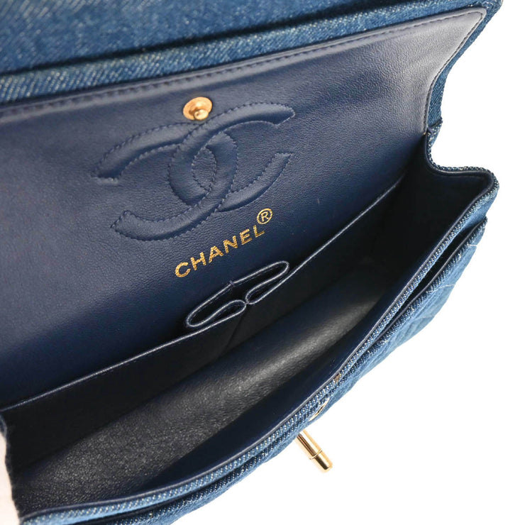 Chanel 1997-1999 Blue Denim Small Classic Double Flap Shoulder Bag