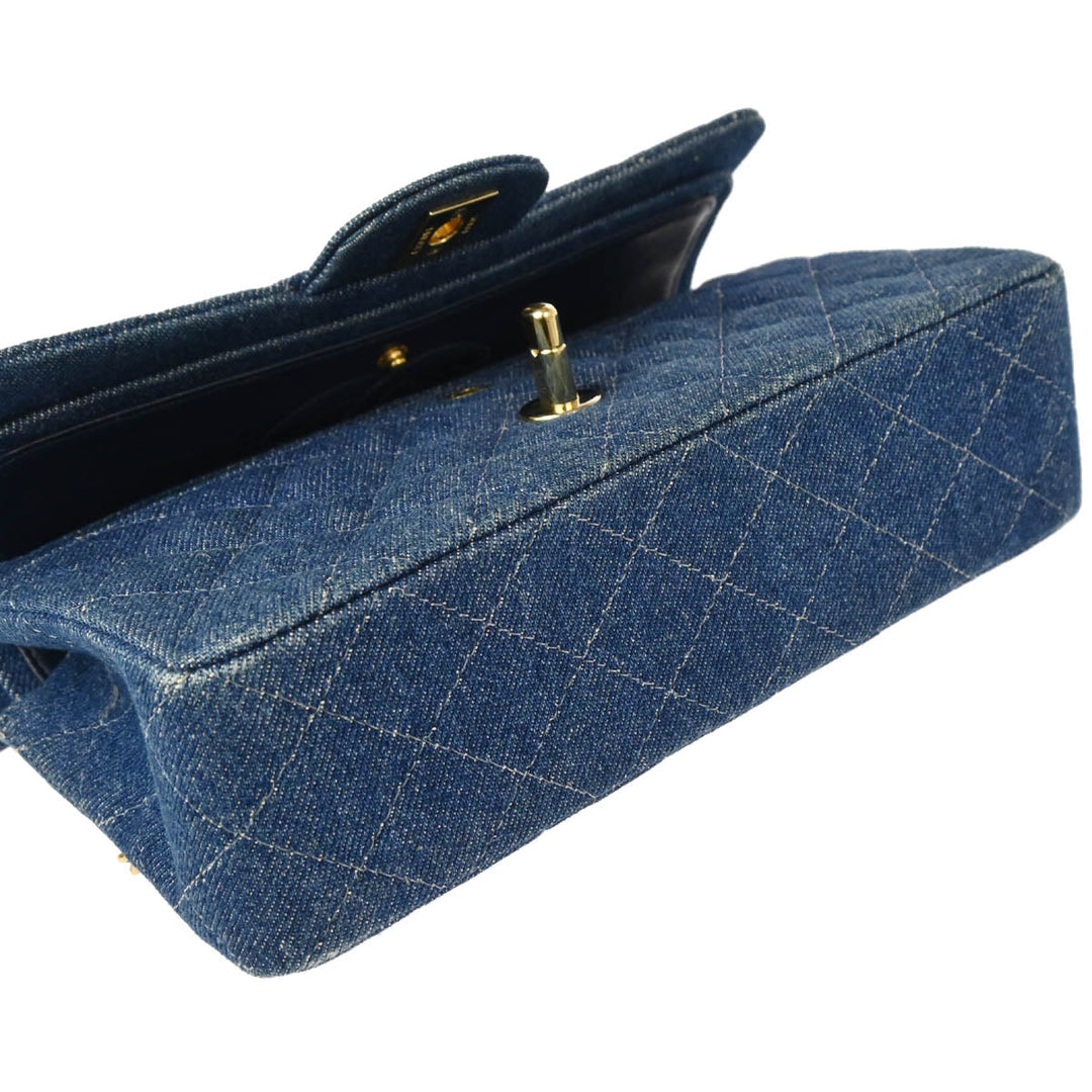 Chanel 1997-1999 Blue Denim Small Classic Double Flap
