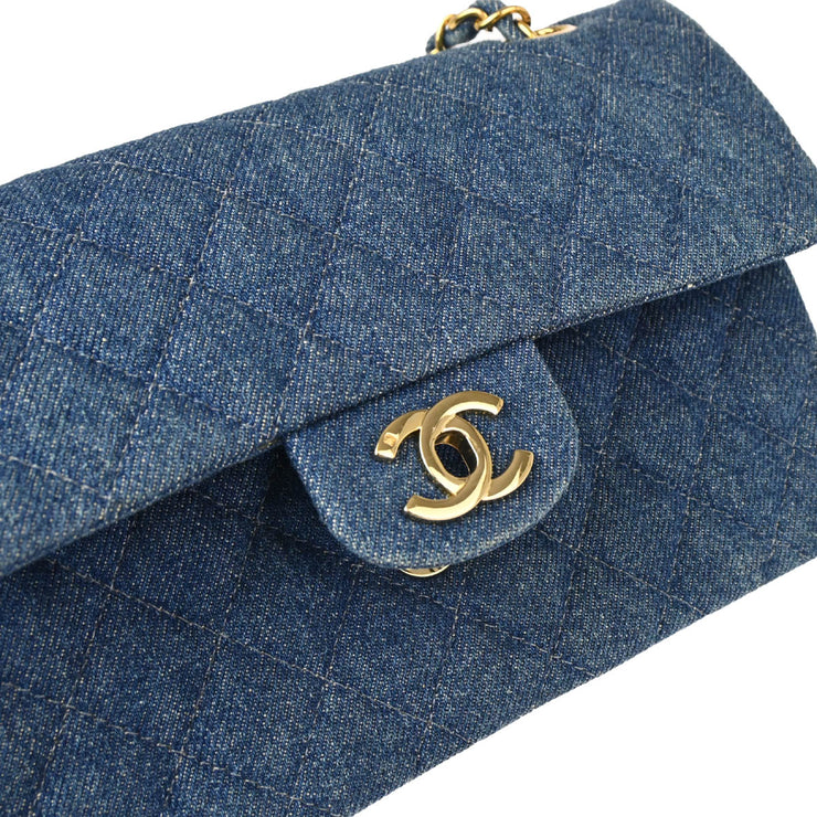 Chanel Blue Denim Small Classic Double Flap Shoulder Bag