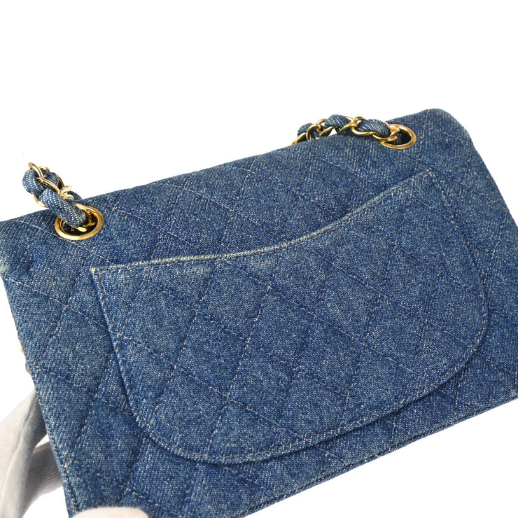 Chanel Blue Denim Small Classic Double Flap Shoulder Bag